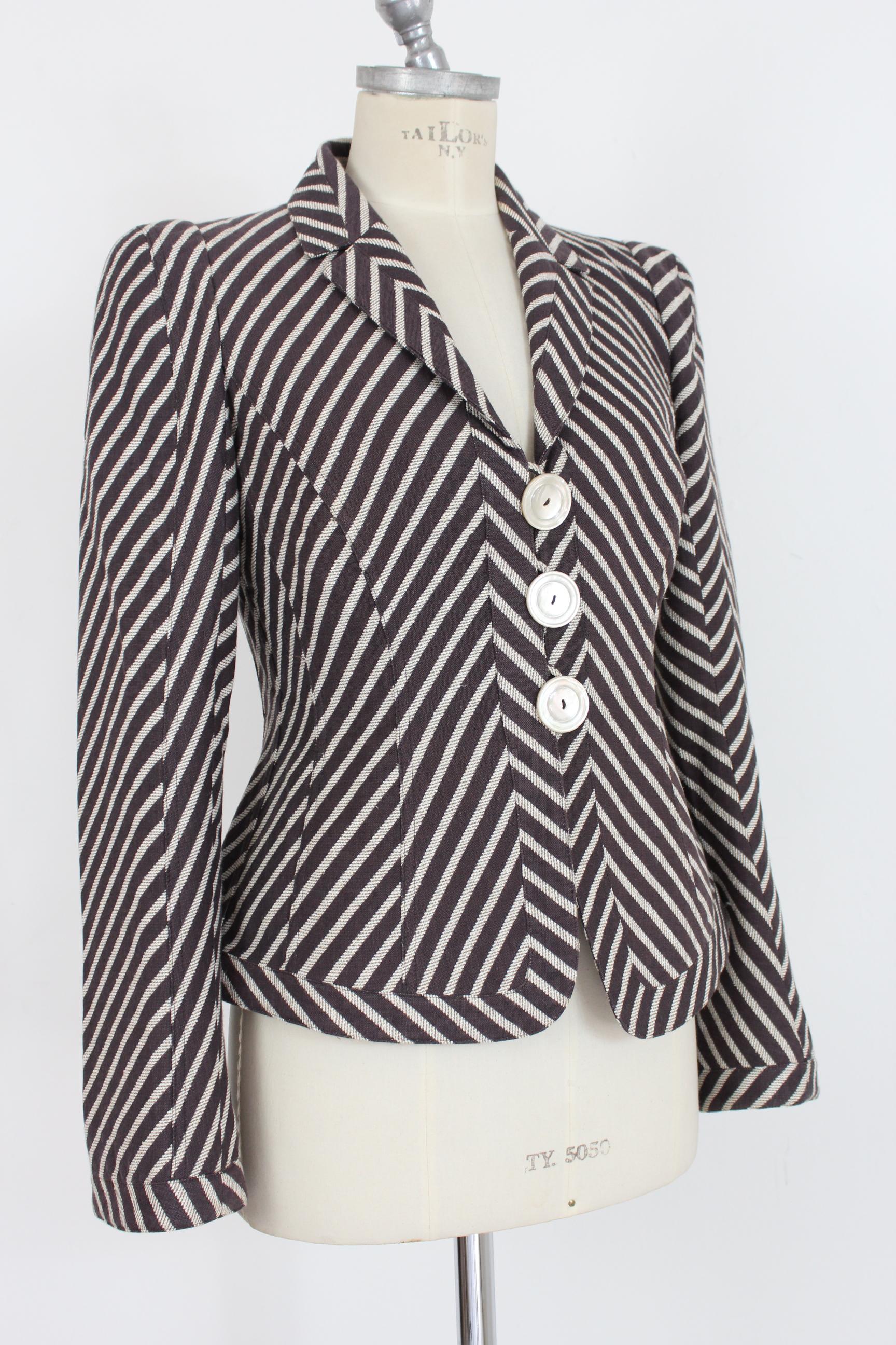 Black Armani Collezioni Gray White Linen Pinstripe Jacket