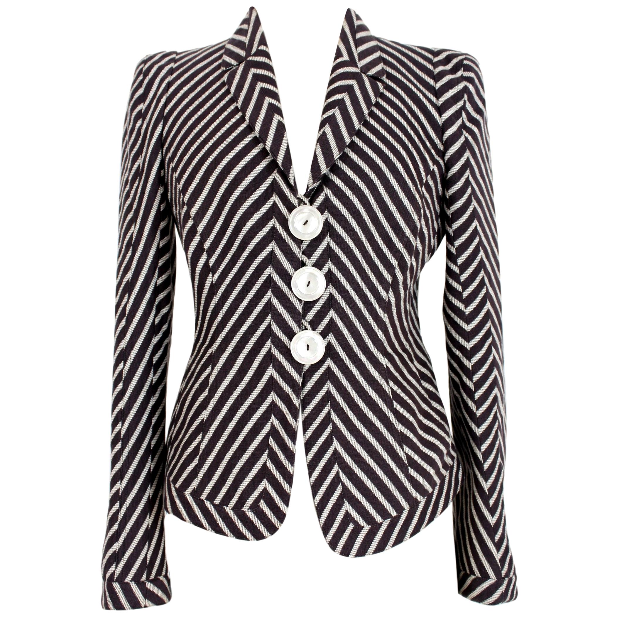 Armani Collezioni Gray White Linen Pinstripe Jacket