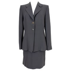 Vintage Armani Collezioni Gray Wool Classic Suit Skirt and Jacket 1990s 