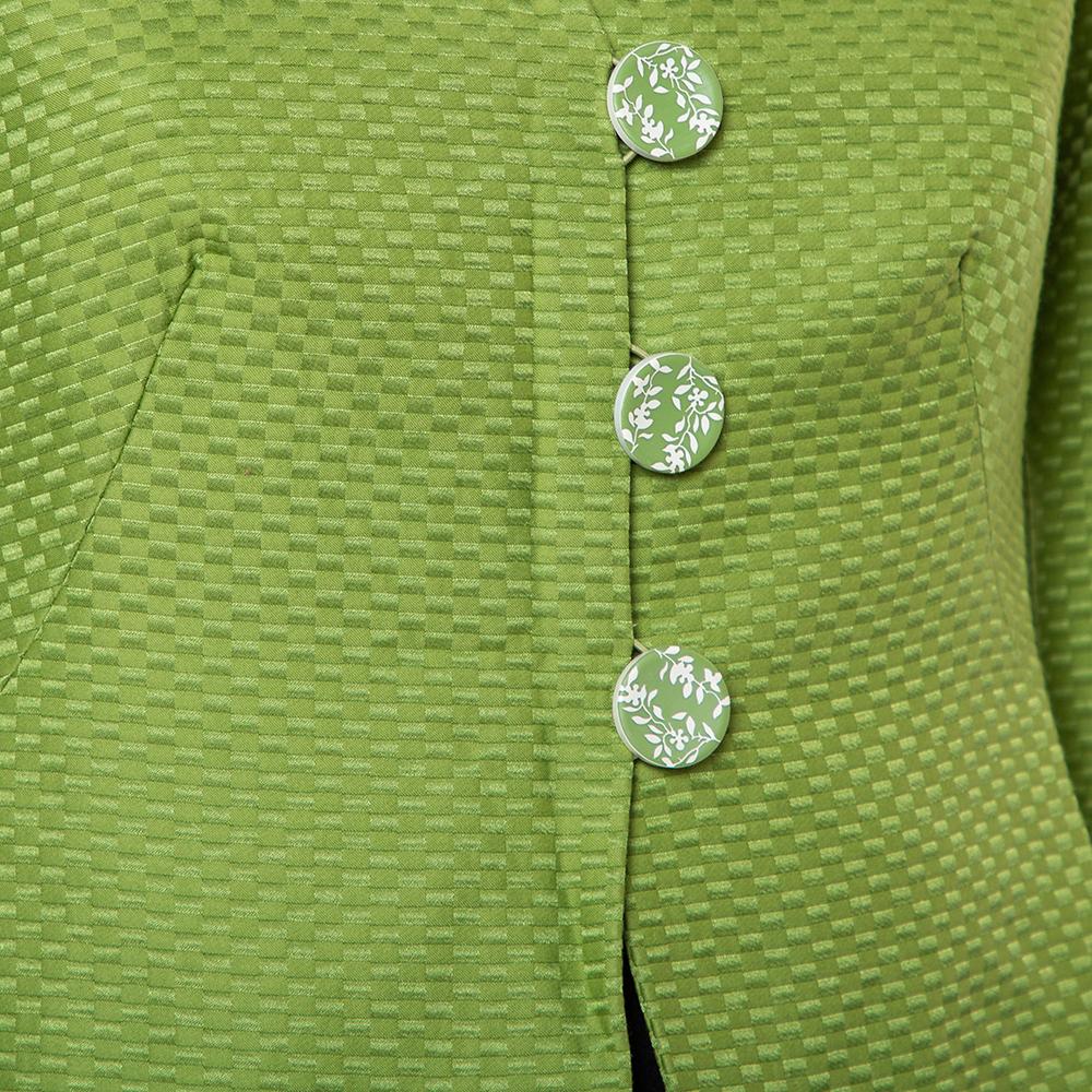 Armani Collezioni Green Cotton & Silk Button Front Blazer S In Good Condition In Dubai, Al Qouz 2