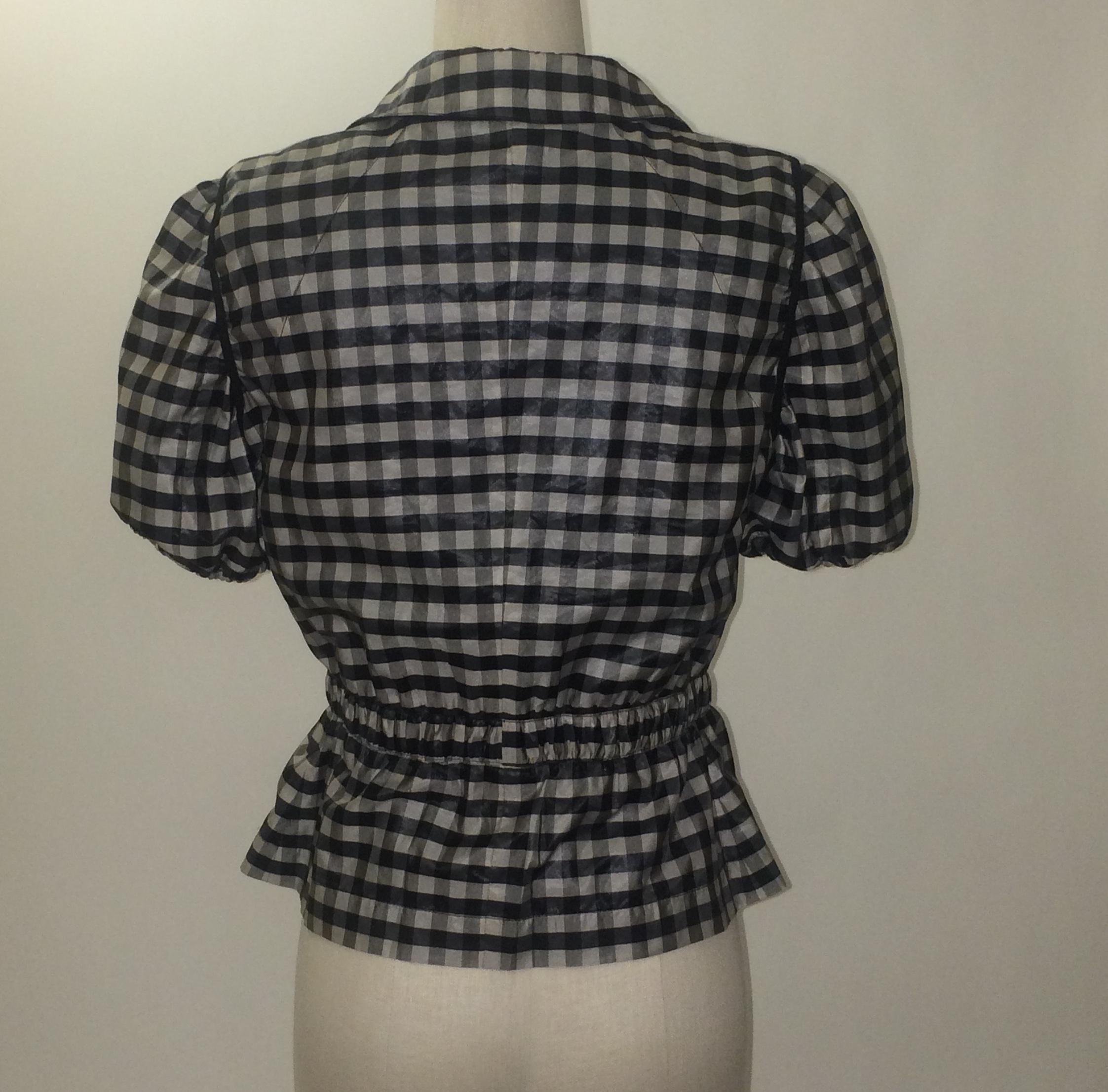 Women's Armani Collezioni Grey and Black Check Short Sleeve Blazer Jacket For Sale