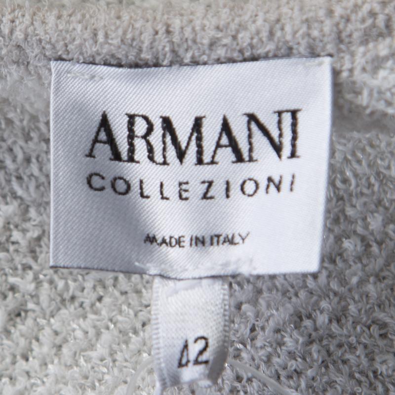 Armani Collezioni Grey and White Checked Fringed Trim Long Cardigan M 1