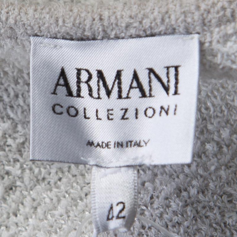 Armani Collezioni Grey and White Checked Fringed Trim Long Cardigan M ...