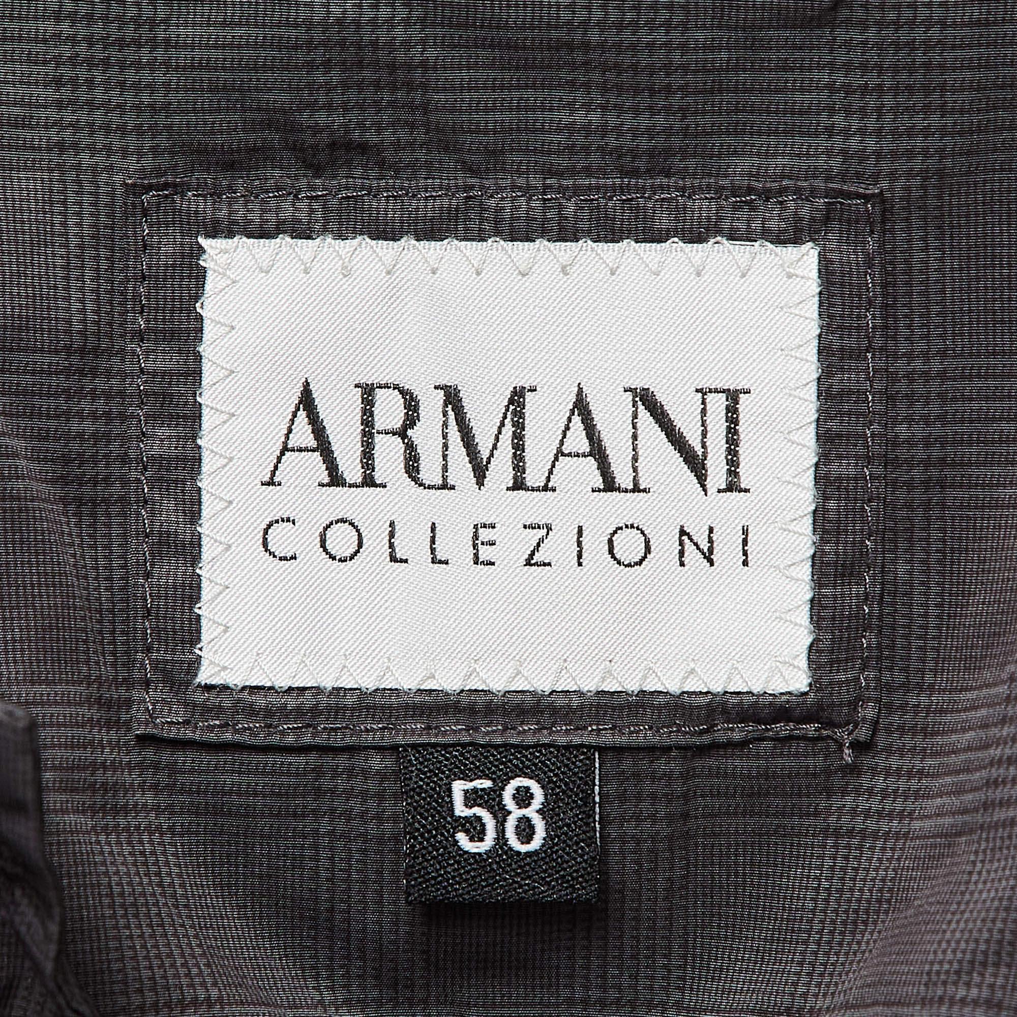 Armani Collezioni Grey Checkered Synthetic Long Overcoat XXXL In Good Condition For Sale In Dubai, Al Qouz 2
