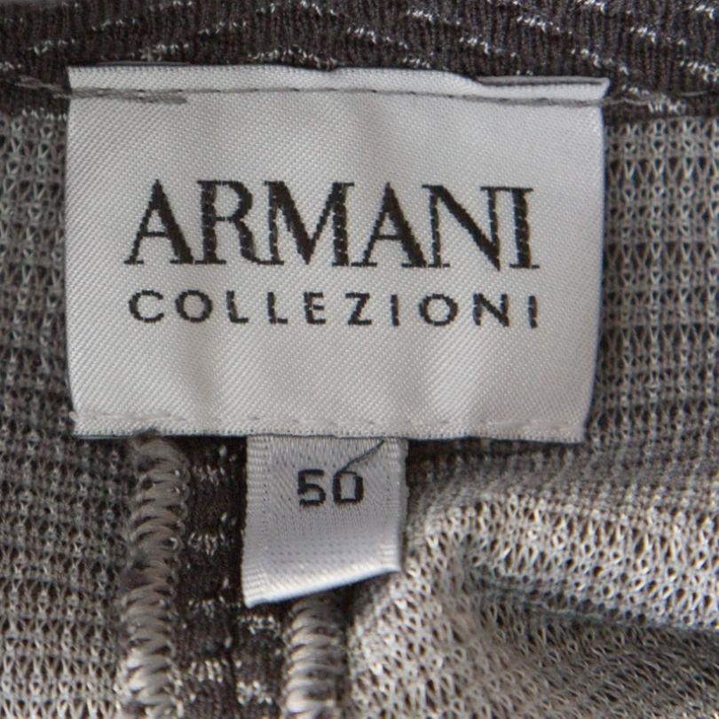 Armani Collezioni Grey Chevron Jacquard Floral Applique Ruffled Trim Jacket XL In Good Condition In Dubai, Al Qouz 2