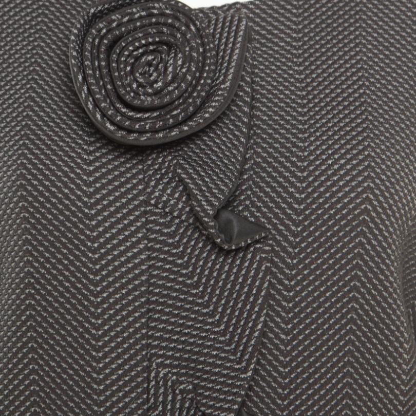 Women's Armani Collezioni Grey Chevron Jacquard Floral Applique Ruffled Trim Jacket XL