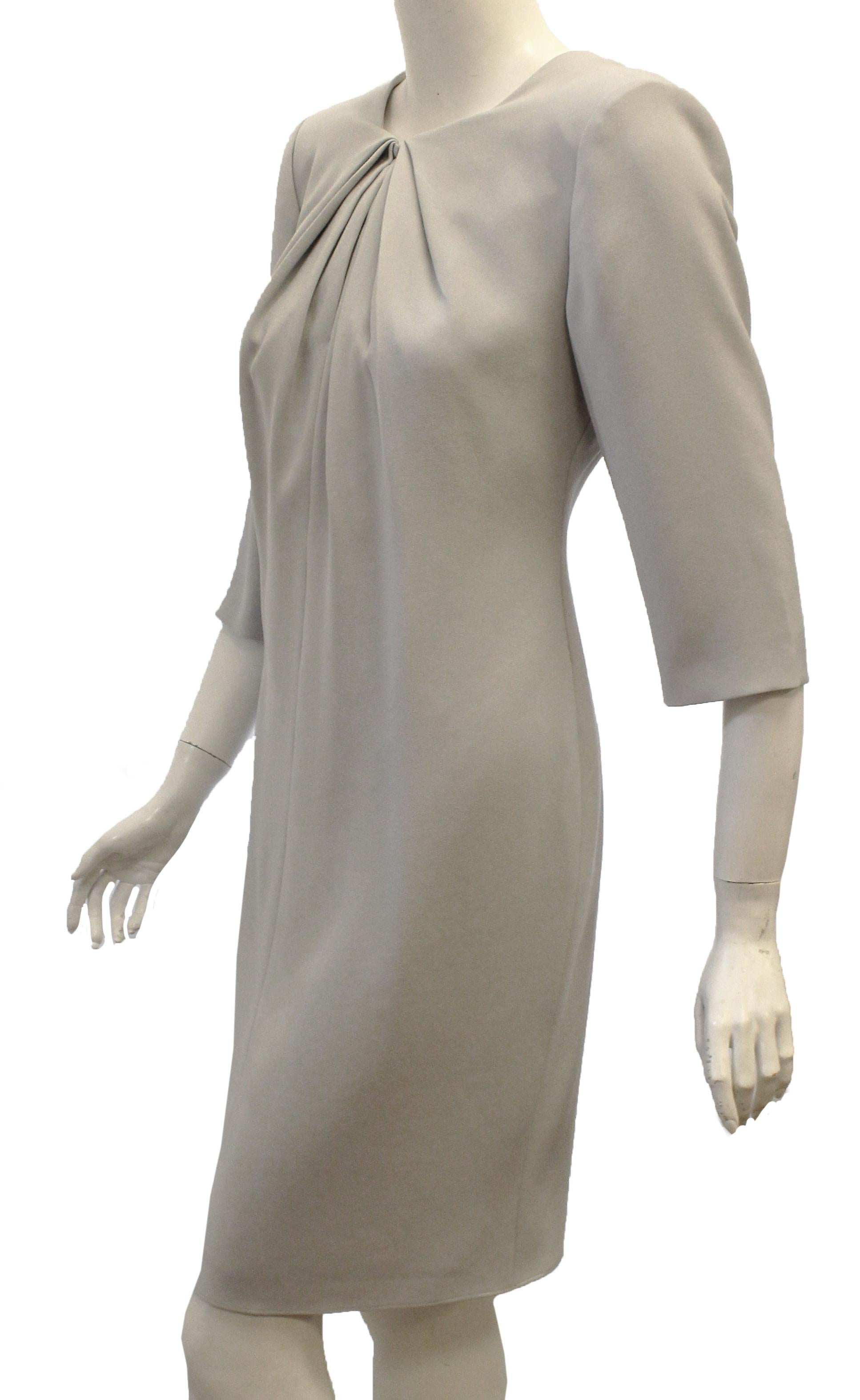Armani Collezioni Grey Gathered Dress  In Excellent Condition For Sale In Palm Beach, FL