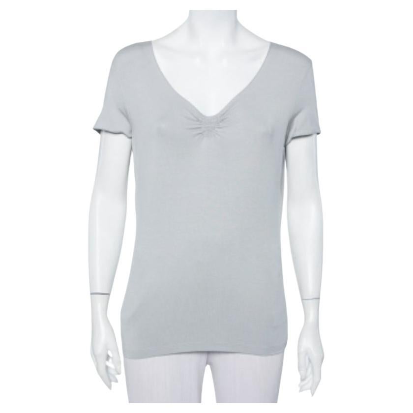 Armani Collezioni Camiseta de punto gris con cuello fruncido XL