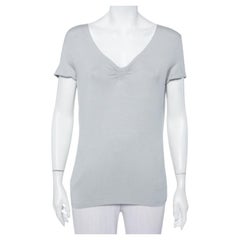 Armani Collezioni Grey Knit Ruched Neck Detail T-Shirt XL