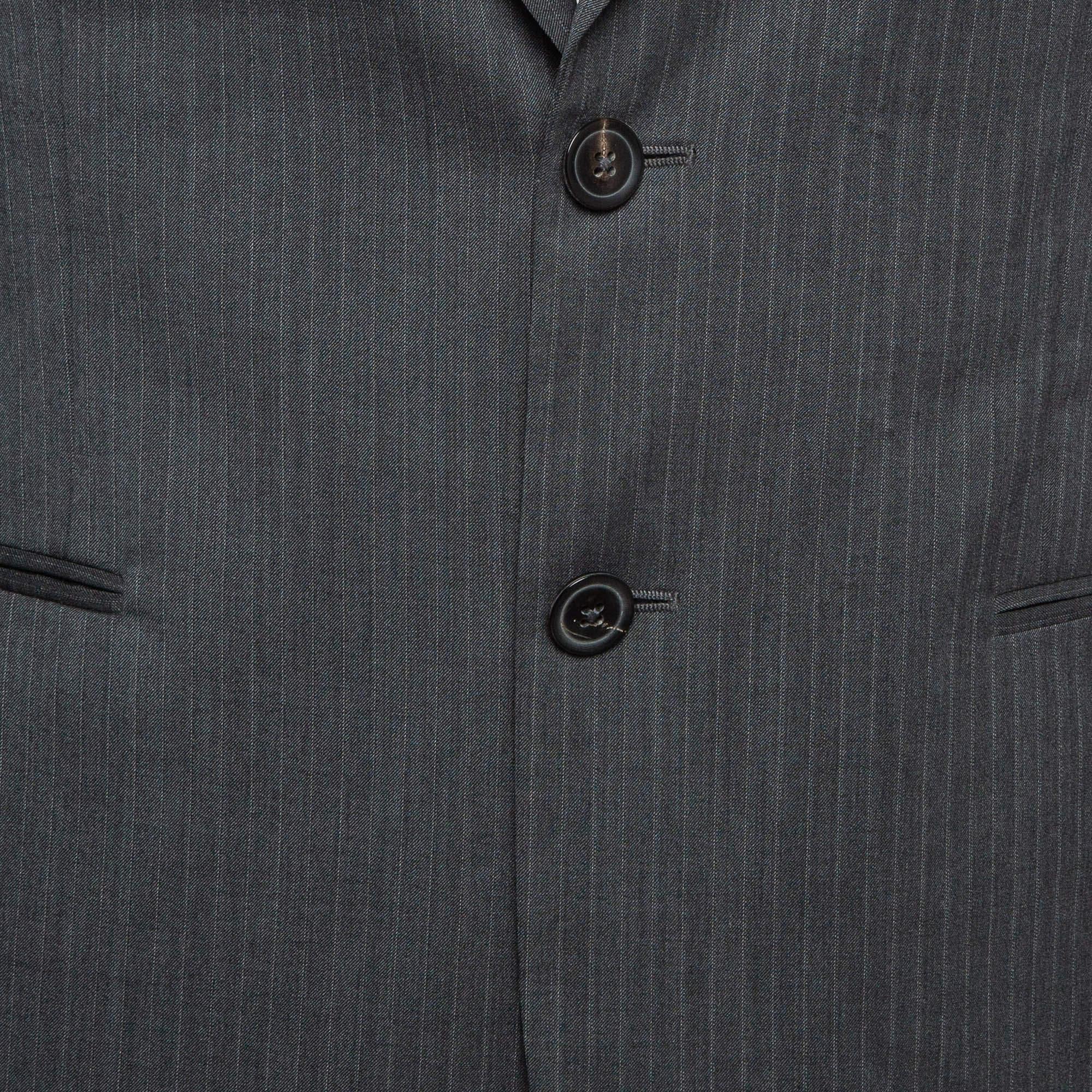 Black Armani Collezioni Grey Pinstripe Single Breasted Blazer M For Sale