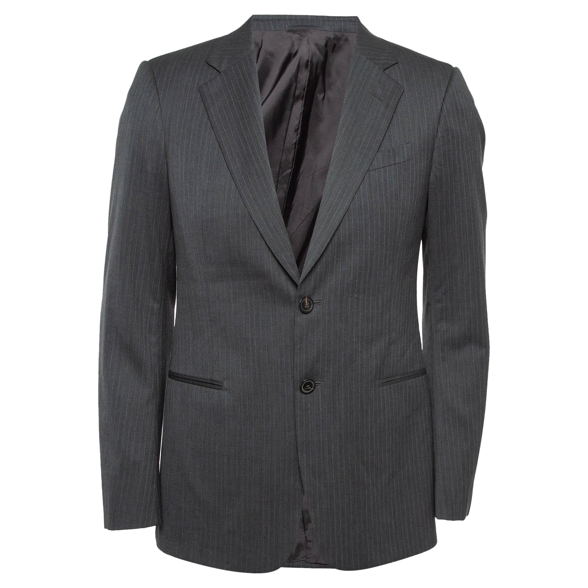 Armani Collezioni Blazer gris de rayas con un solo pecho M