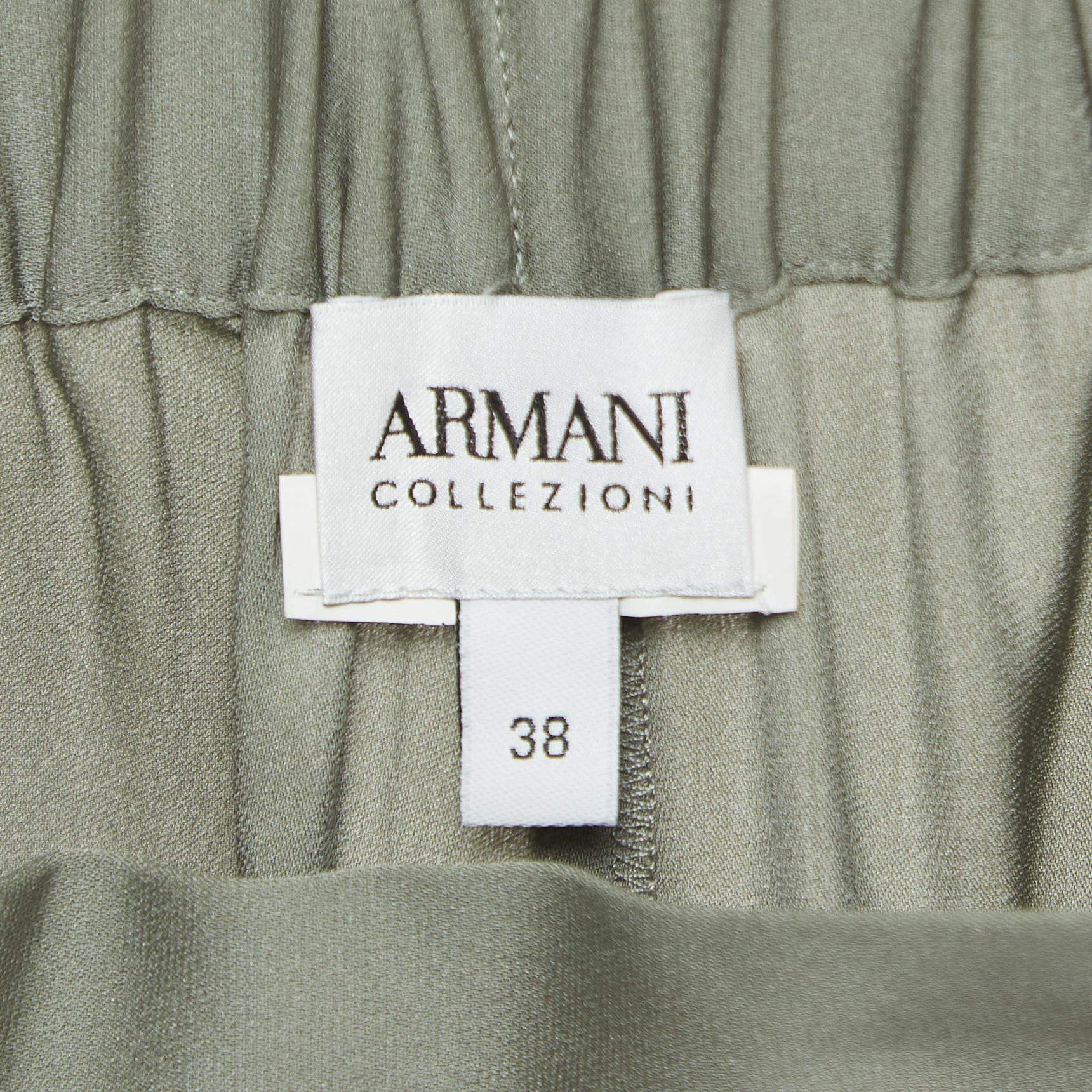Armani Collezioni Grey Stretch Crepe Elasticated Waist Pants S In Good Condition For Sale In Dubai, Al Qouz 2