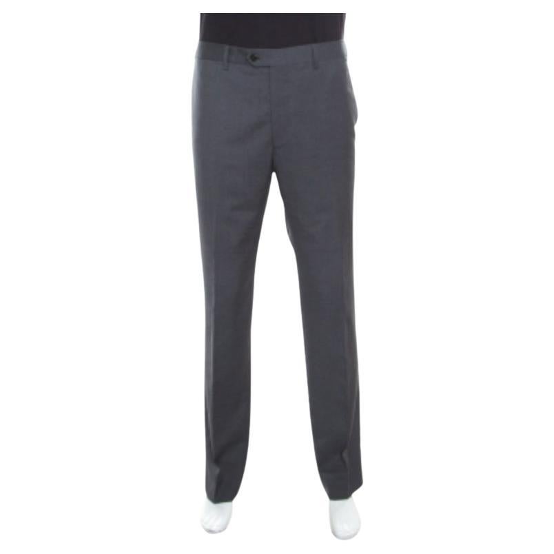 Armani Collezioni Pantaloni sartoriali in lana grigia 4XL in vendita