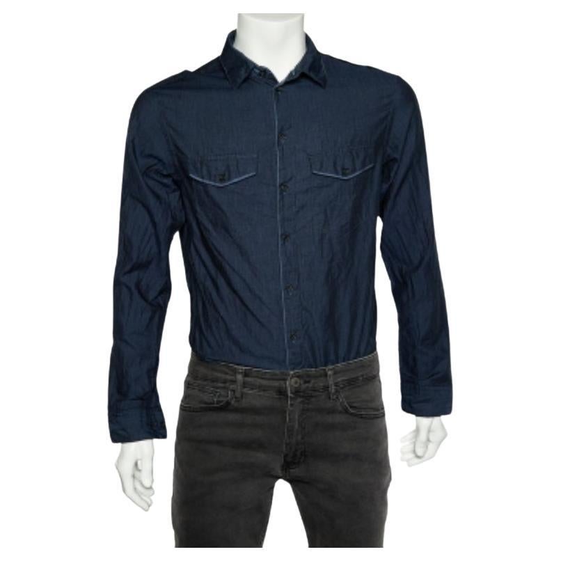 Armani Collezioni - Camicia con bottoni in cotone blu navy M.