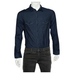 Armani Collezioni Navy Blue Cotton Button Front Shirt M