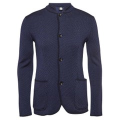 Armani Collezioni Marineblaue gemusterte Jacke aus Wollmischung mit Knopfleiste L