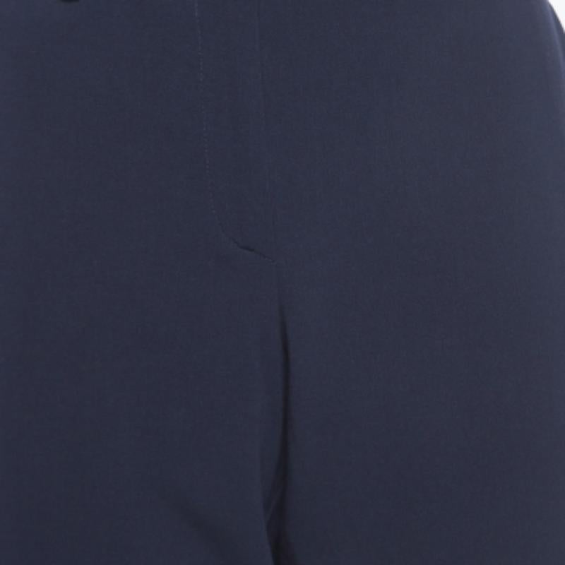 Noir Armani Collezioni Pantalon large en laine bleu marine L en vente