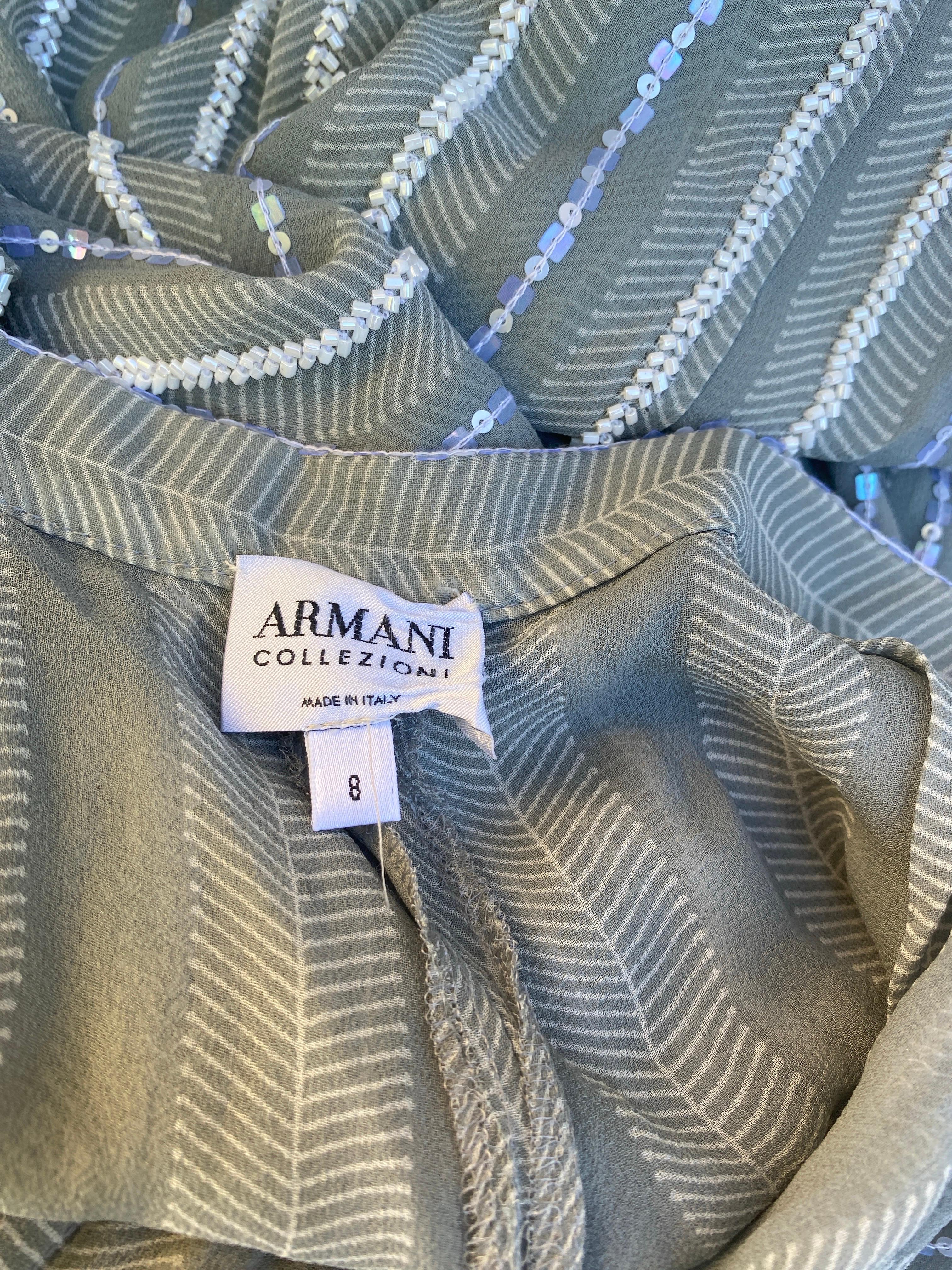 Armani Collezioni NWT Pantaloni a righe argento con perline e top in maglia lurex taglia 8 in vendita 10
