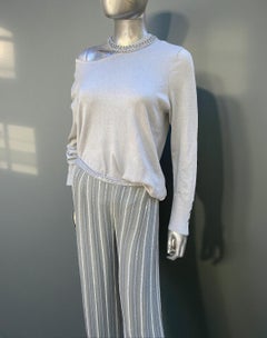 Armani Collezioni NWT Perlen Silber Streifen Hose mit Lurex stricken Top Größe 8