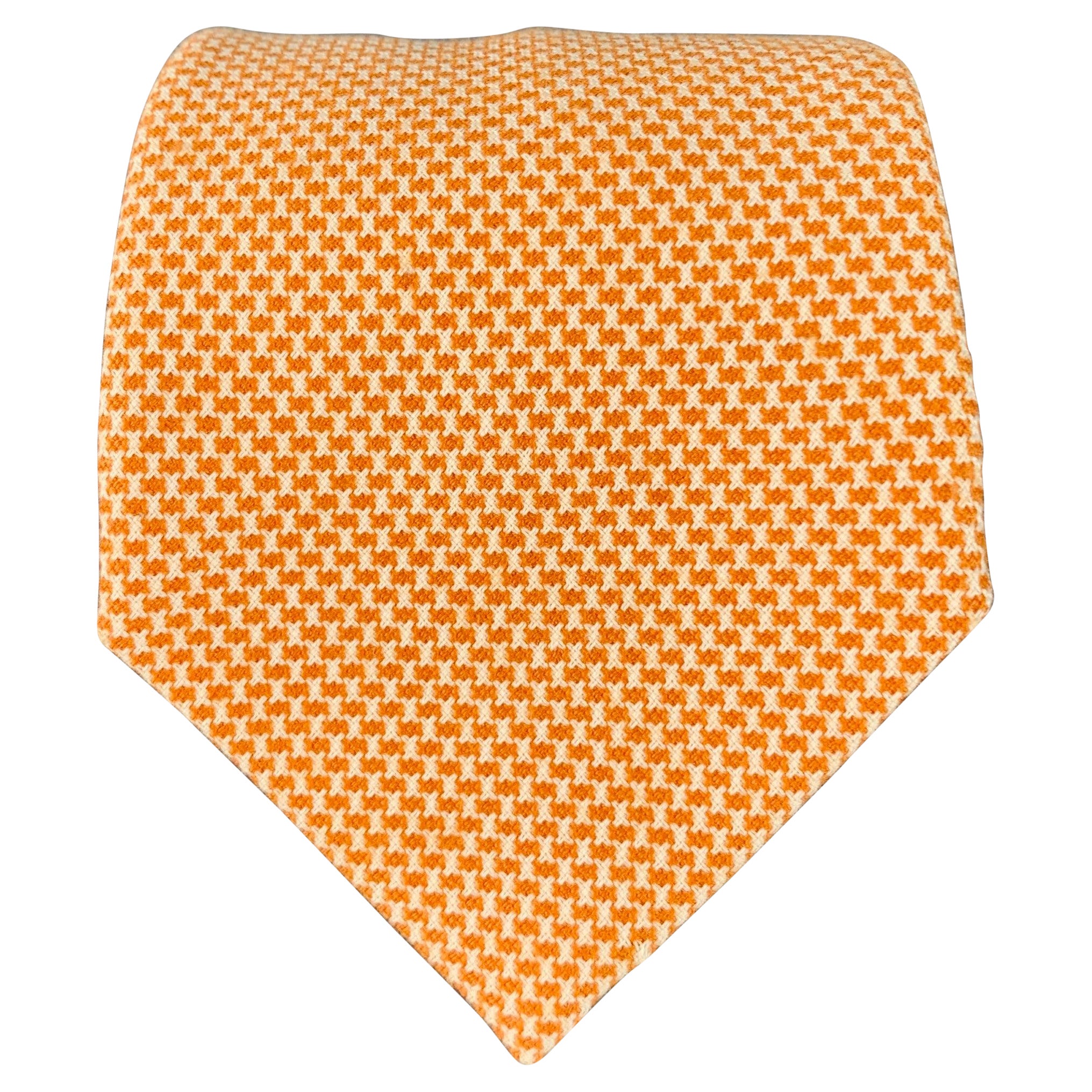ARMANI COLLEZIONI Orange White Woven Wool Cotton Tie en vente
