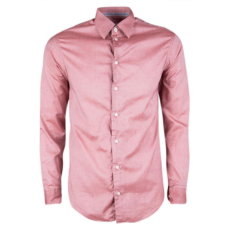 Armani Collezioni Pink Cotton Long Sleeve Button Front Shirt S In Good Condition For Sale In Dubai, Al Qouz 2