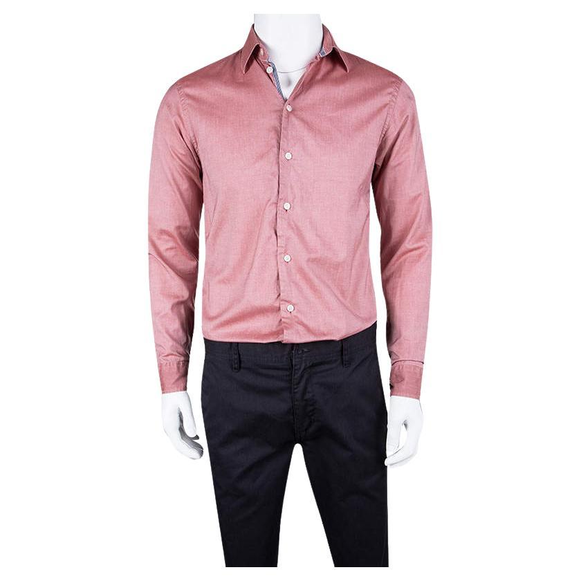 Armani Collezioni Pink Cotton Long Sleeve Button Front Shirt S For Sale