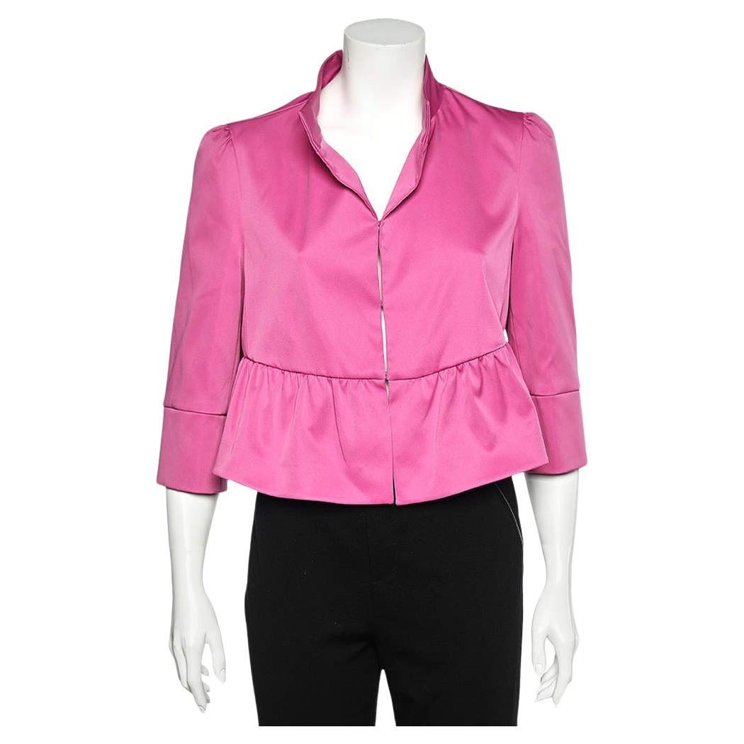 Armani Collezioni Pink Sateen Ruffled Cropped Jacket L For Sale