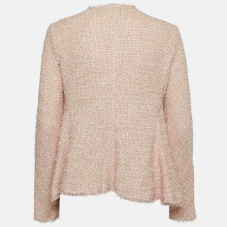 Beige Cardigan Armani Collezioni en tweed rose à bords bruts L en vente