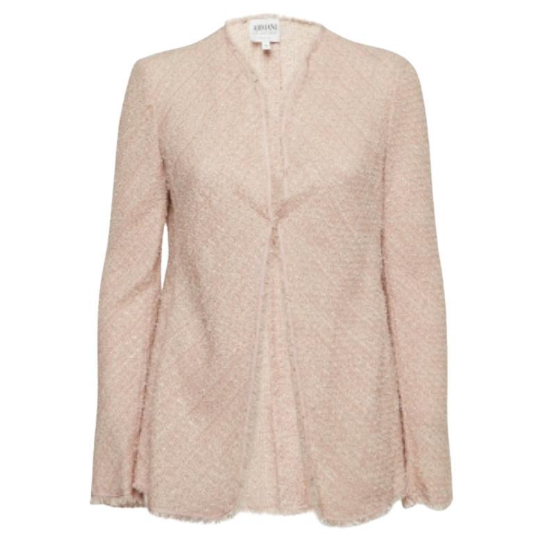 Cardigan Armani Collezioni en tweed rose à bords bruts L en vente