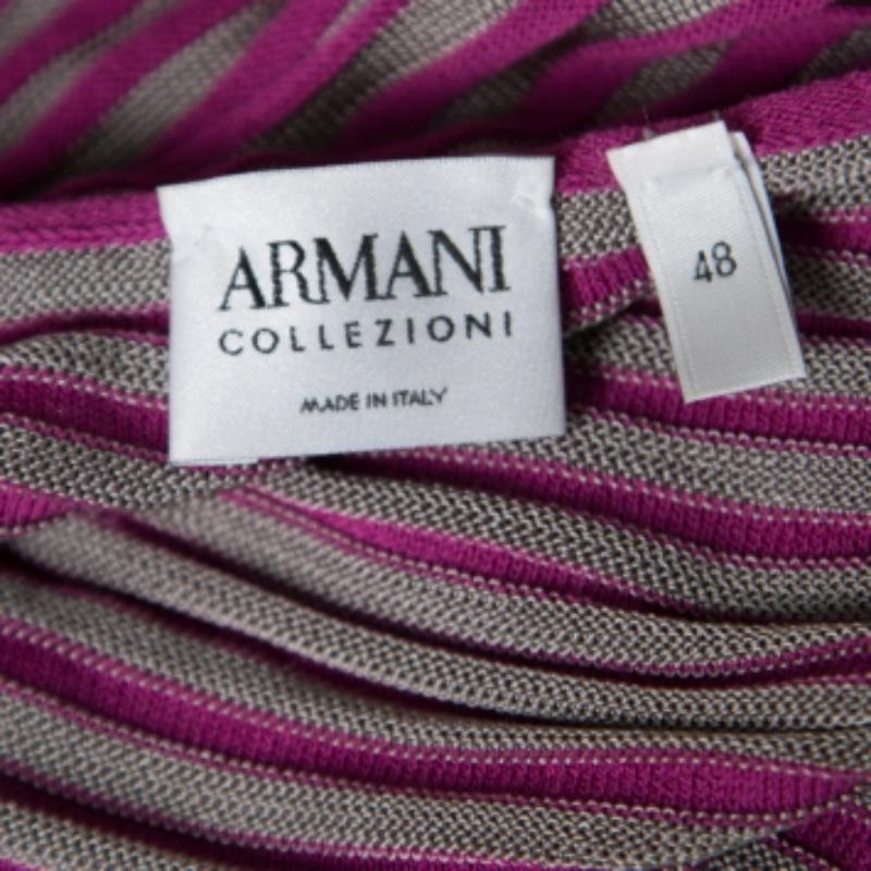 Armani Collezioni Lila gestreiftes Strickoberteil mit Noodle-Riemen Top L (Grau) im Angebot