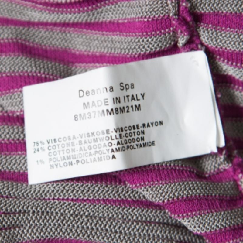Armani Collezioni Lila gestreiftes Strickoberteil mit Noodle-Riemen Top L im Zustand „Gut“ im Angebot in Dubai, Al Qouz 2