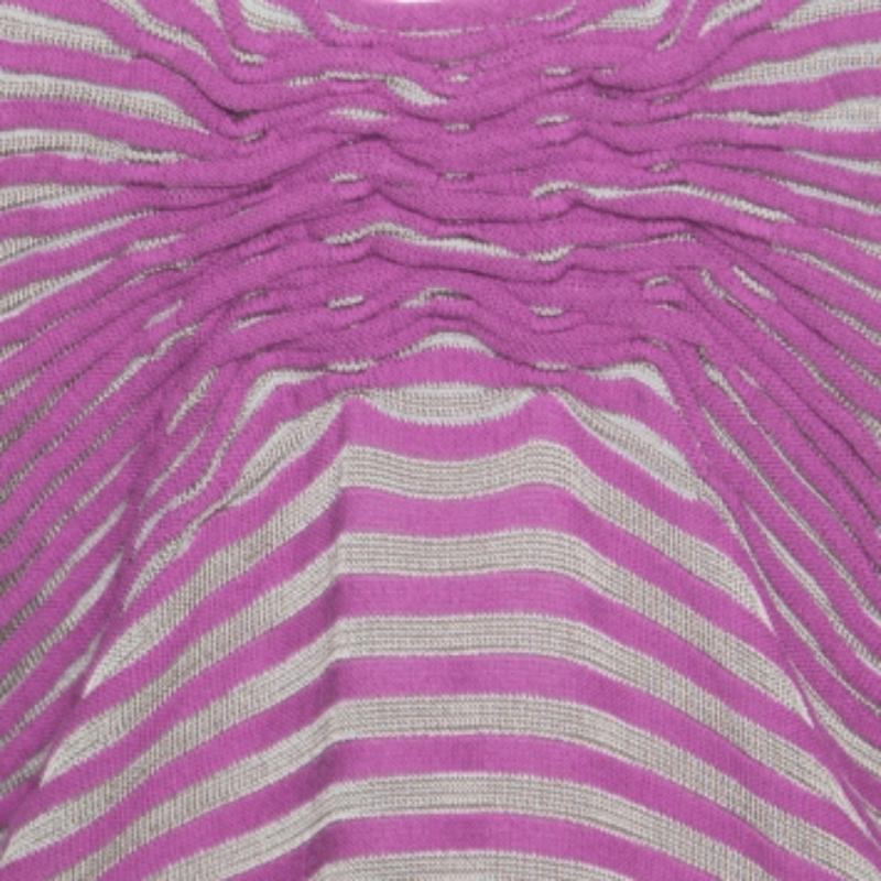 Armani Collezioni Lila gestreiftes Strickoberteil mit Noodle-Riemen Top L Damen im Angebot