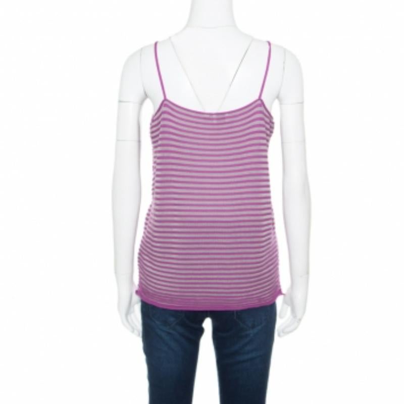 Armani Collezioni Lila gestreiftes Strickoberteil mit Noodle-Riemen Top L im Angebot 1
