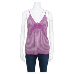 Armani Collezioni Purple Striped Knit Noodle Strap Top L
