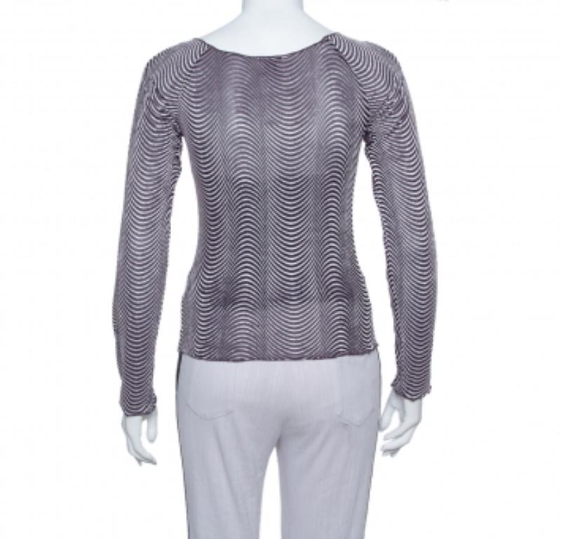 Gray Armani Collezioni Purple Wave Pattern Knit button Detail Top S For Sale
