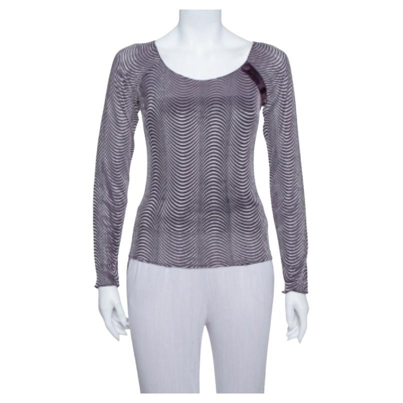 Armani Collezioni Purple Wave Pattern Knit button Detail Top S For Sale