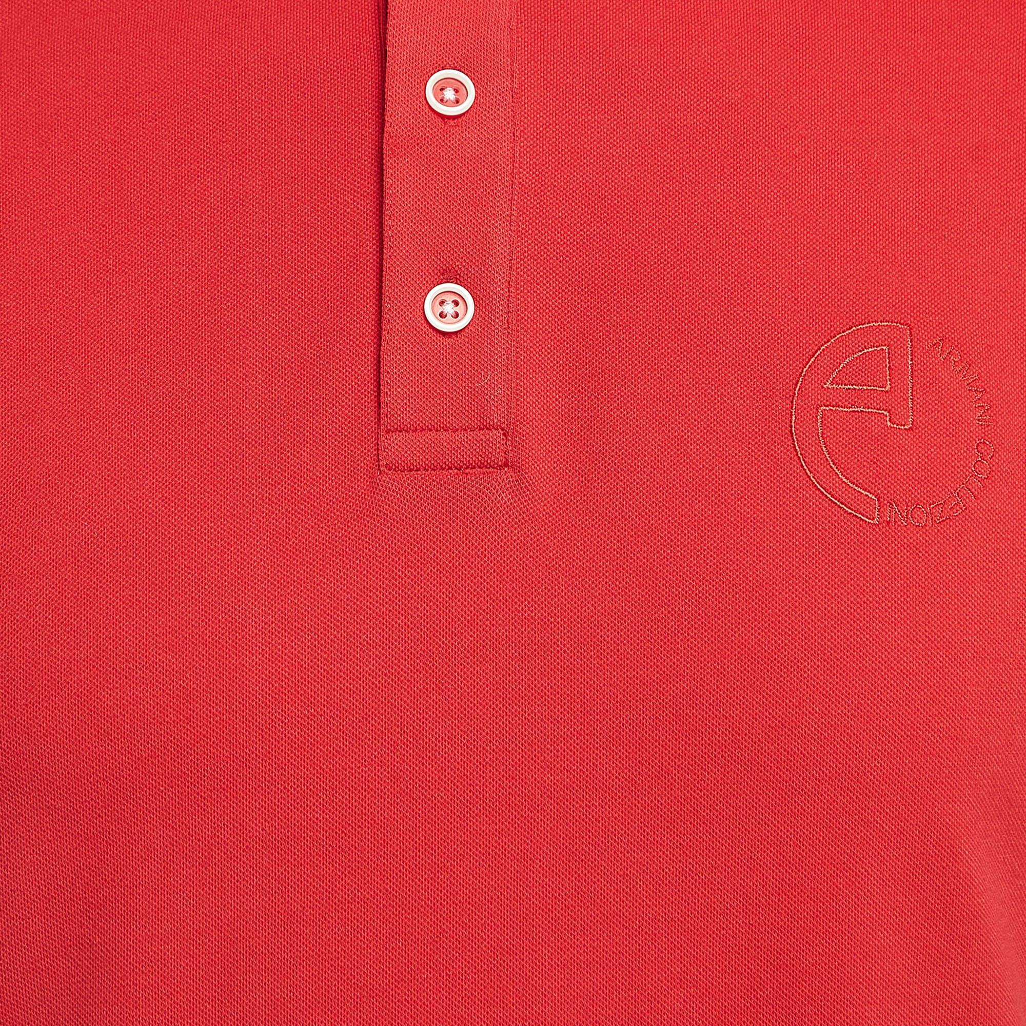 Armani Collezioni Red Logo Embroidery Jersey Short Sleeve Polo T-Shirt L In Excellent Condition In Dubai, Al Qouz 2