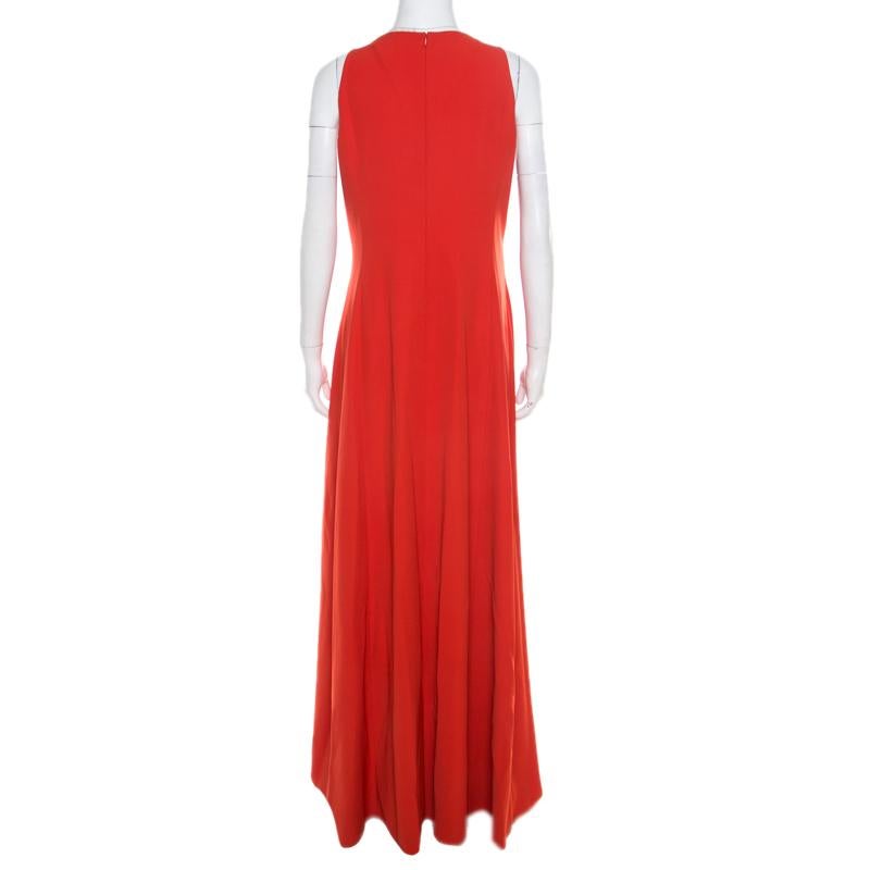 Armani Collezioni Red Ruched Sleeveless Maxi Dress L In New Condition In Dubai, Al Qouz 2