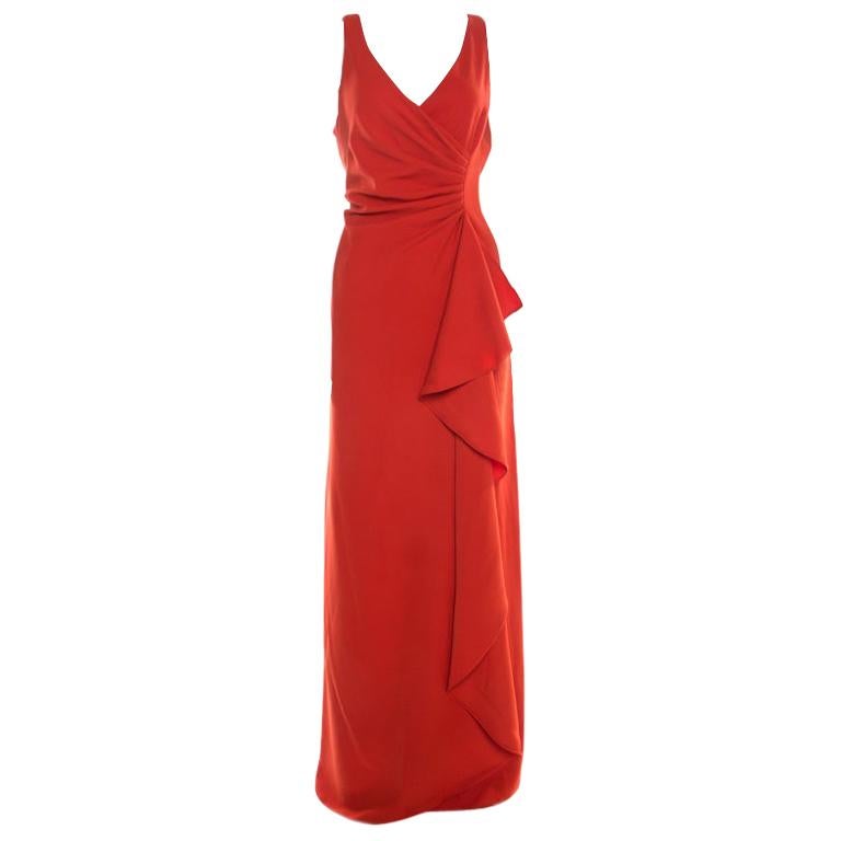 Armani Collezioni Red Ruched Sleeveless Maxi Dress L