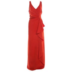 Armani Collezioni Red Ruched Sleeveless Maxi Dress L