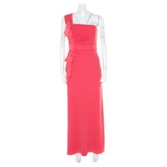 Armani Collezioni Salamander Crepe Pleated Bow Trim One Shoulder Evening Gown M