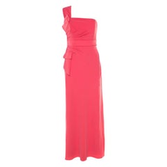 Armani Collezioni Salamander Pink Crepe Trim One Shoulder Evening  Gown M
