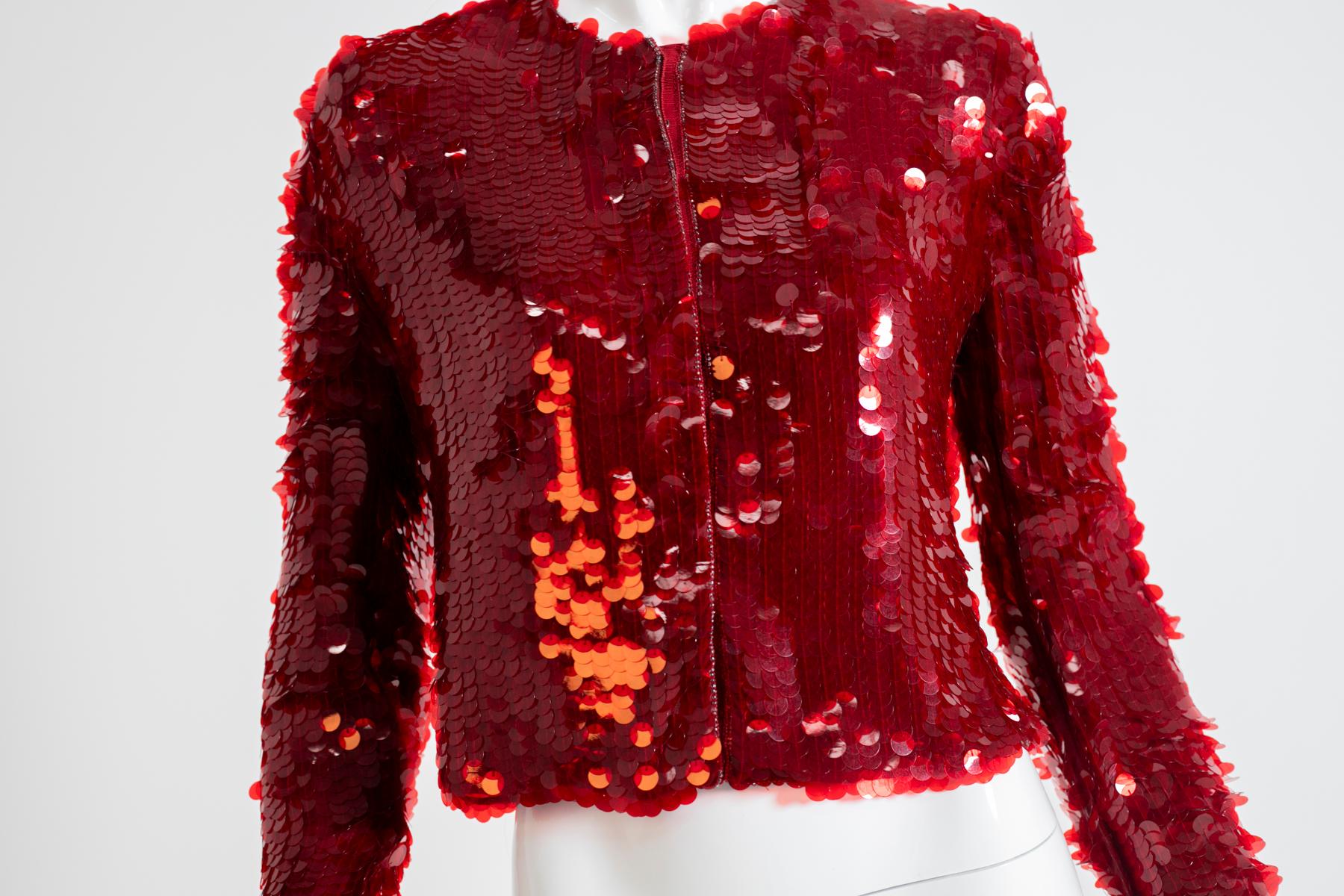 Armani Egocentric Red Silk and Sequin Blazer  In Good Condition For Sale In Milano, IT