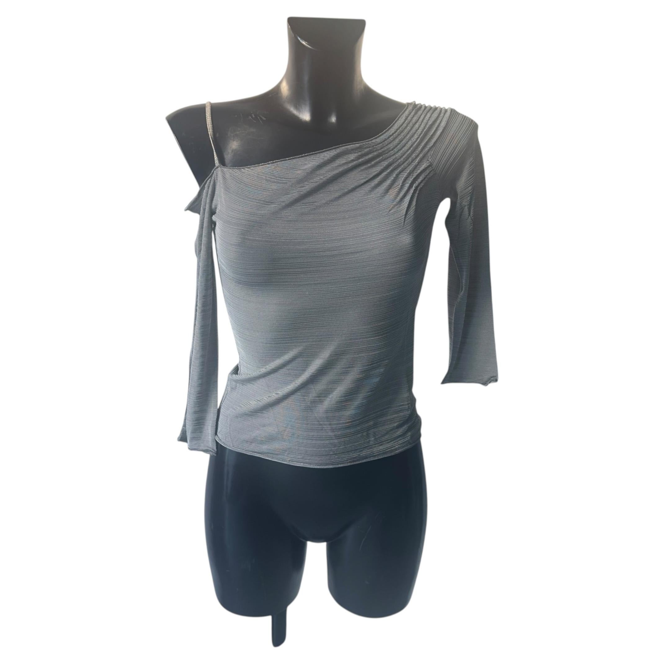 Armani Collezioni Silver Grey One-Shoulder Pleated Top