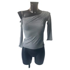 Armani Collezioni Silver Grey One-Shoulder Pleated Top