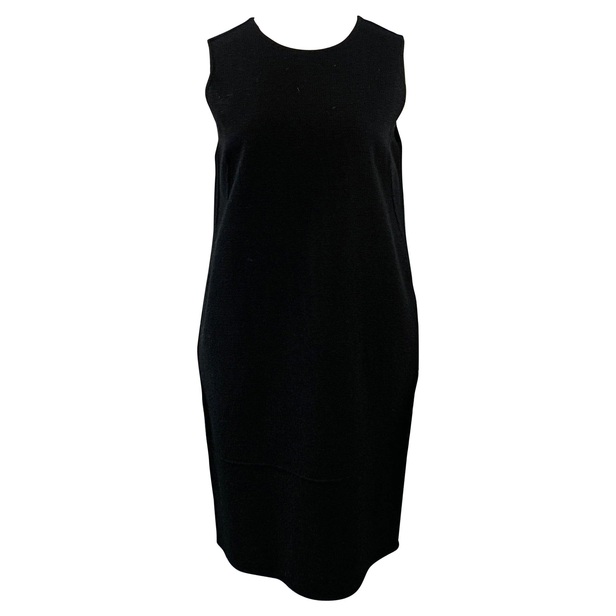 ARMANI COLLEZIONI Size 10 Black Wool Crepe Sleeveless Knee Length Dress