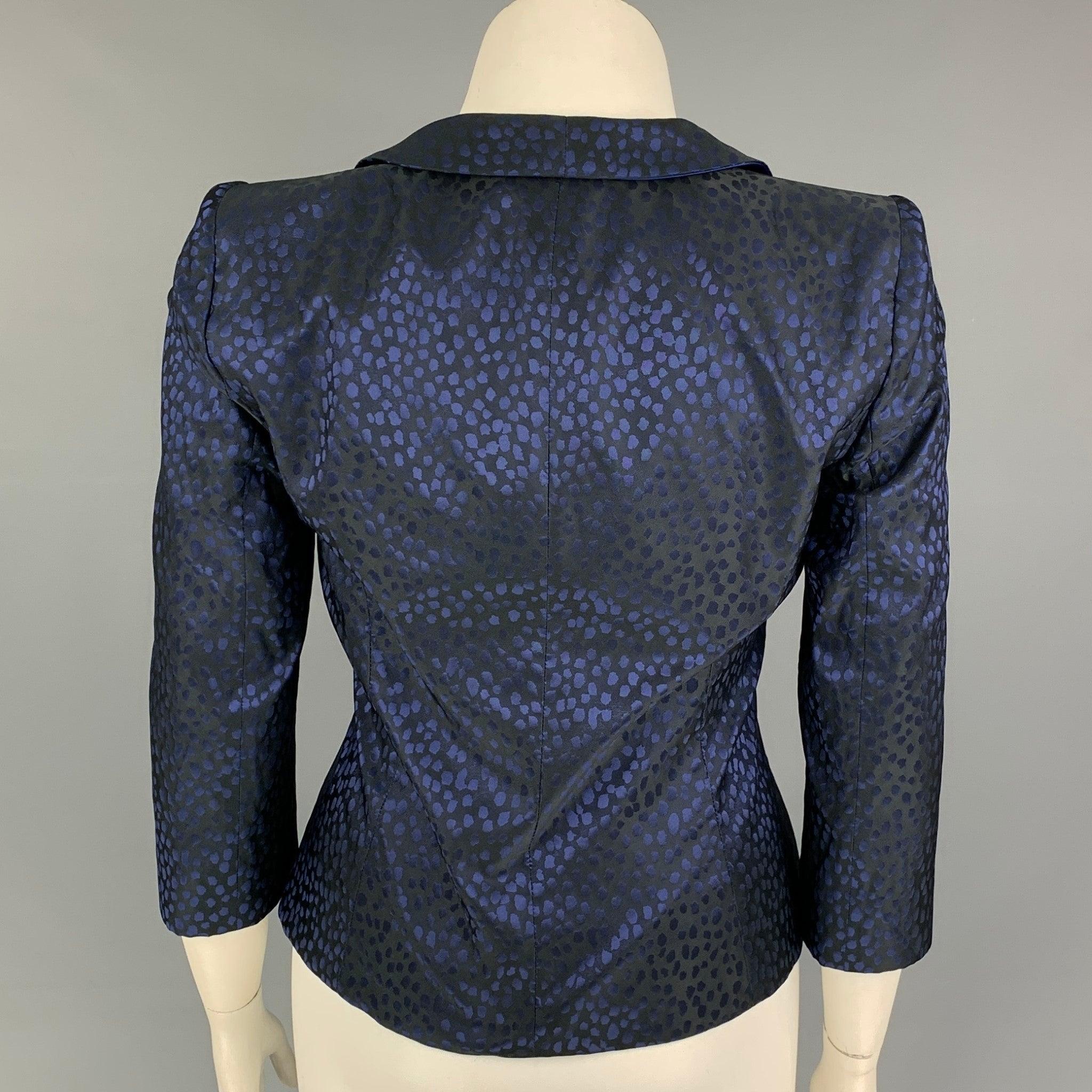 ARMANI COLLEZIONI Size 12 Black Blue Polyester Dots Jacket Blazer In Good Condition For Sale In San Francisco, CA