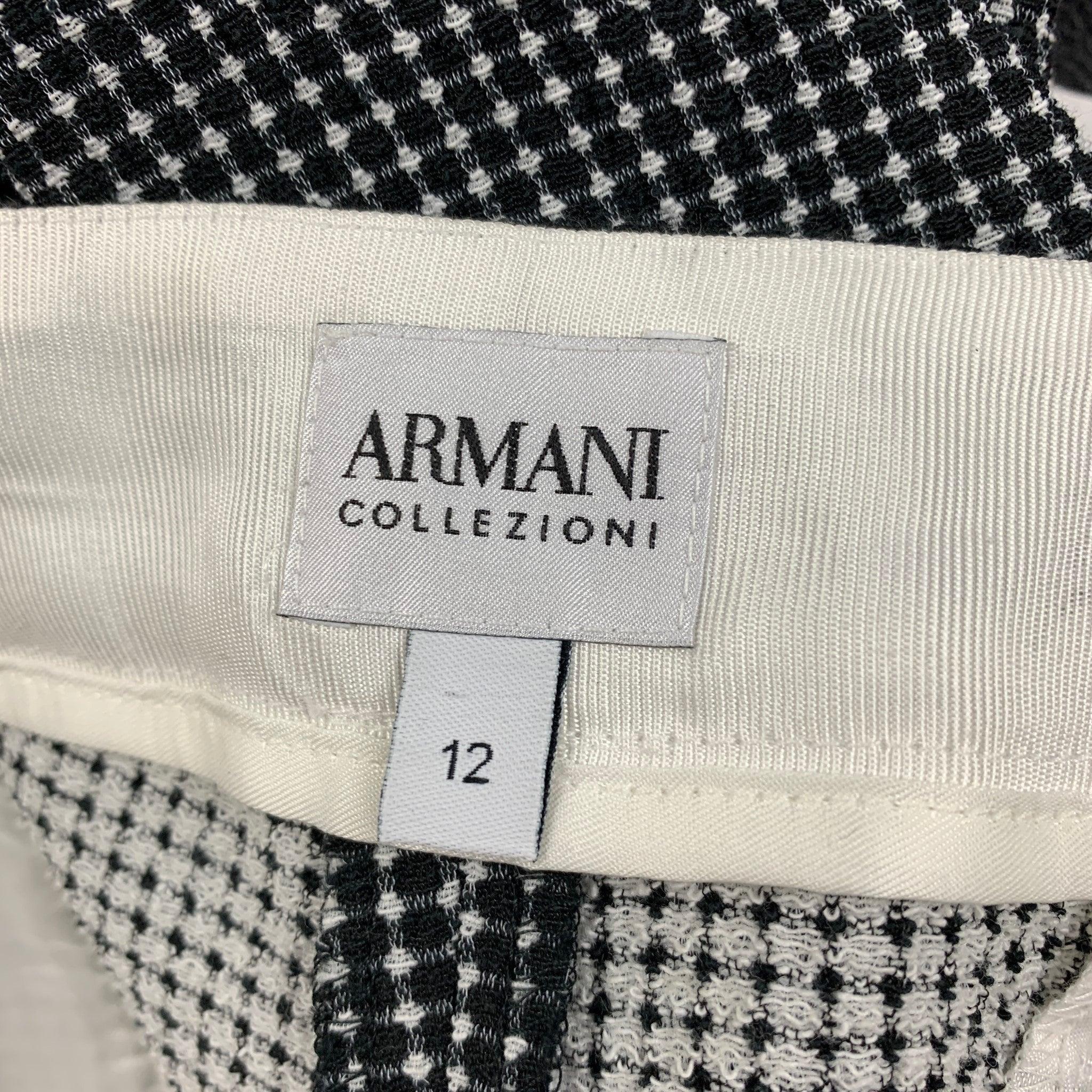 ARMANI COLLEZIONI Size 12 Black & White Cotton Blend Checkered Dress Pants For Sale 1
