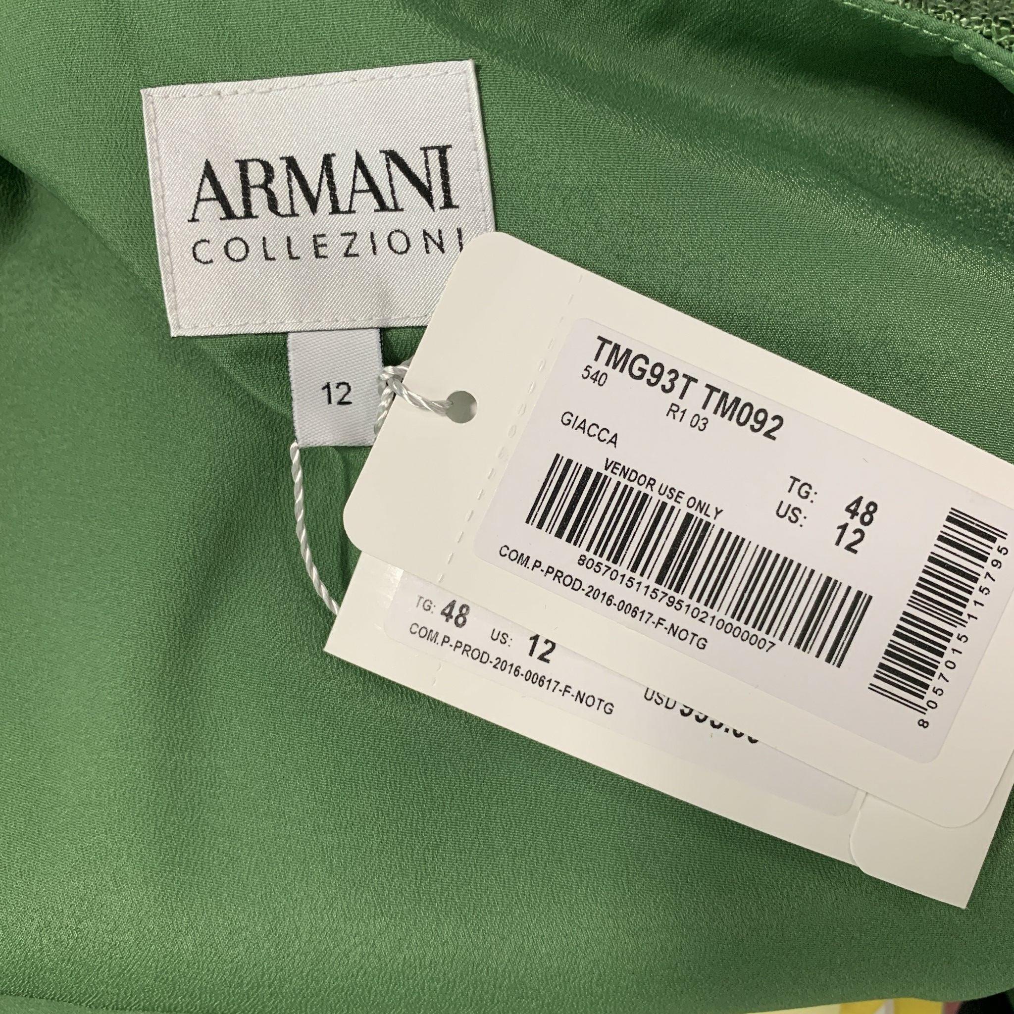 ARMANI COLLEZIONI Size 12 Green Viscose & Polyester Jacket (Indoor) / Blazer In Excellent Condition In San Francisco, CA