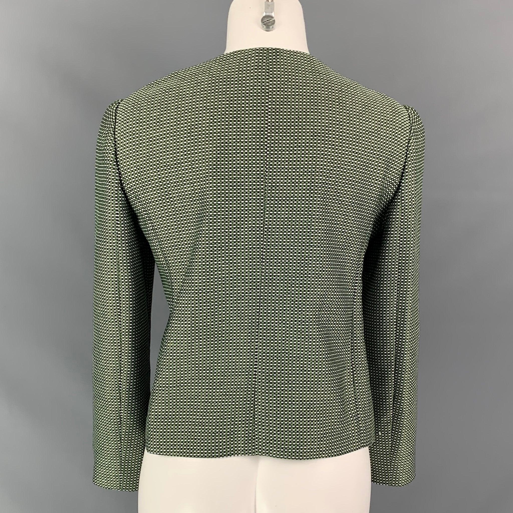 ARMANI COLLEZIONI Size 12 Green & White Woven Textured Cotton / Polyester Jacket In Excellent Condition In San Francisco, CA